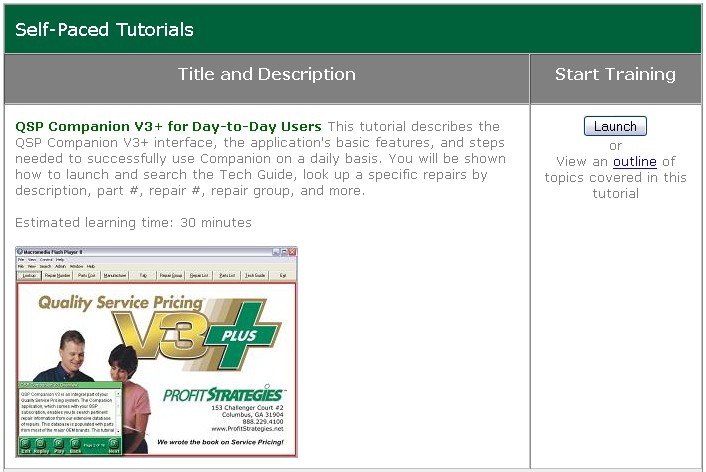 Self-Paced tutorial list screen